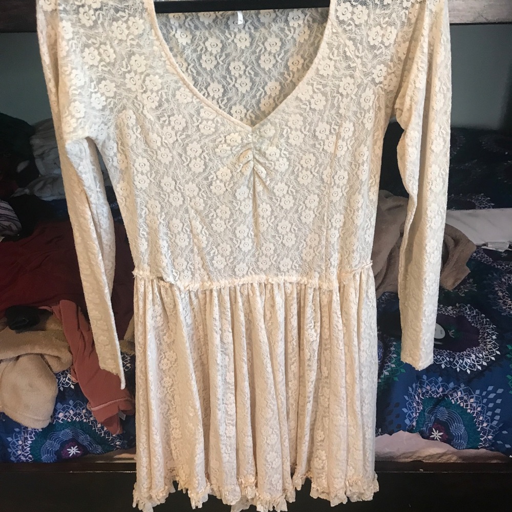 Free People cream lace mini dress